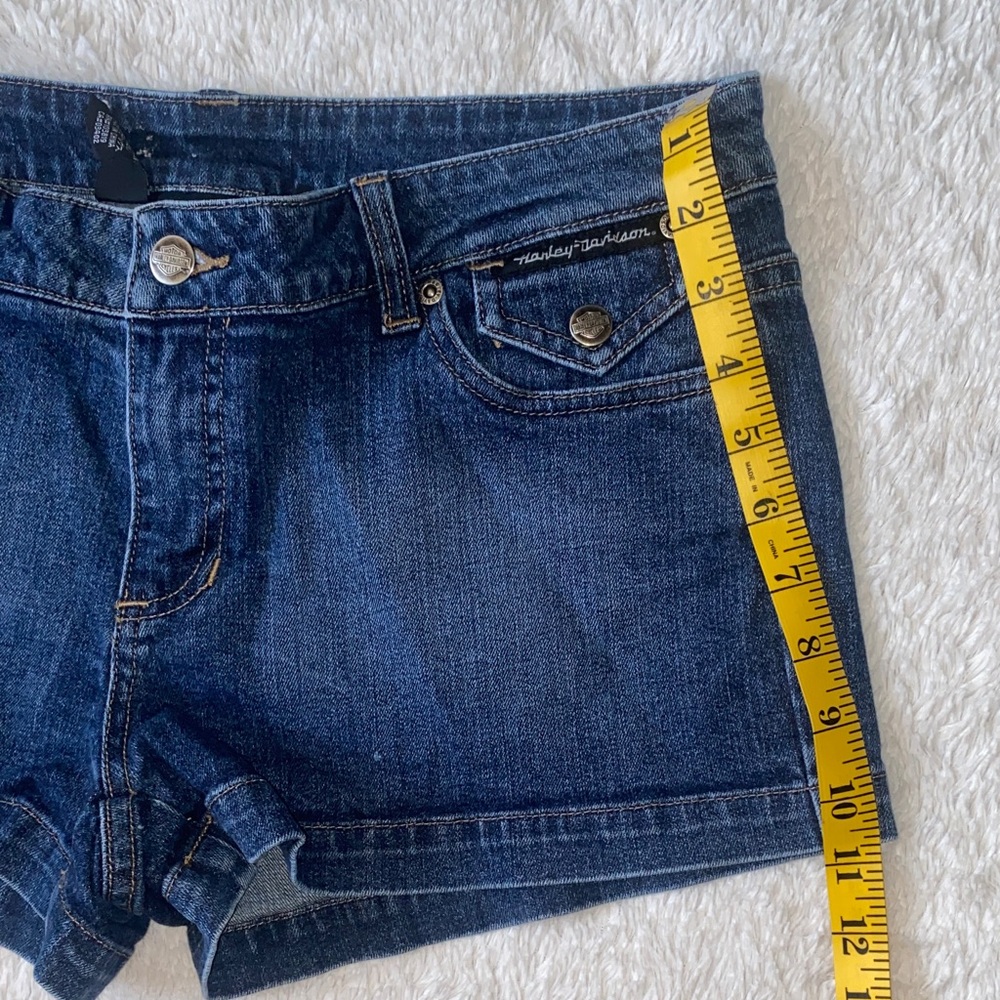 SZ 10 Harley Davidson Dark Blue Denim Women's Mini Shorts - Picture 6 of 8